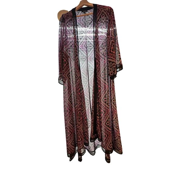 Torrid Women’s Plus Boho Ruana Kimono Duster Open Front 3/4 Sleeve Purple Black - Picture 6 of 8